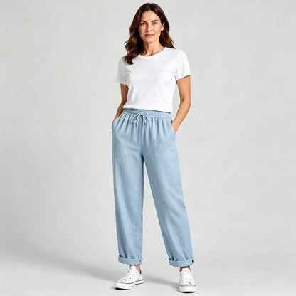 🛍️ Colecția Vară 2026: Pantaloni Lejeri Damen din In și Bumbac cu Buzunare 🌿 Material Respirabil & Croială Confortabilă | Talie Elastică cu Snur | 5 Culori, Mărimi S-5XL