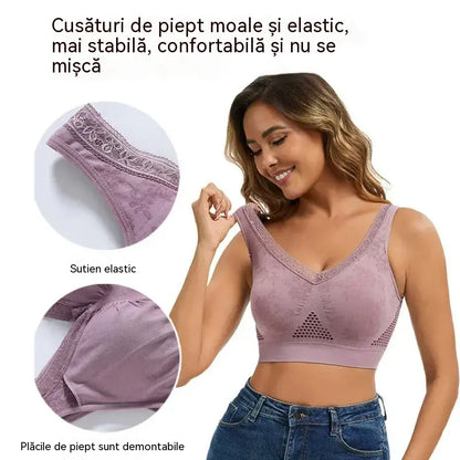 😍❤️40-120kg【Pachet de 3】✨ Sutien de damă cu susținere înaltă, fără armătură, din dantelă