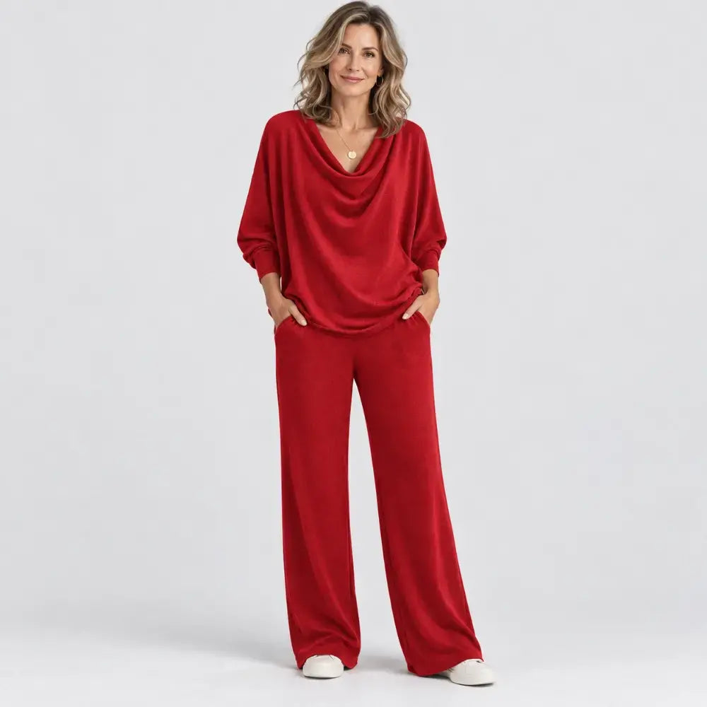 【S-3XL】Set elegant din două piese: top din catifea + pantaloni casual