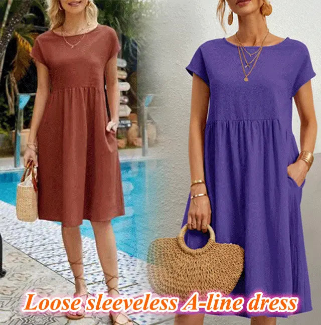 💃【S-5XL】Rochie de vară pentru femei, mărimi mari, stil casual office, croială în linie A, cu decolteu rotund
