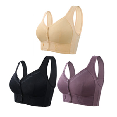 【Set 3 piese】💕🎁【45-155 kg】Sutien plus-size, respirabil, din bumbac moale, cu nasturi în față