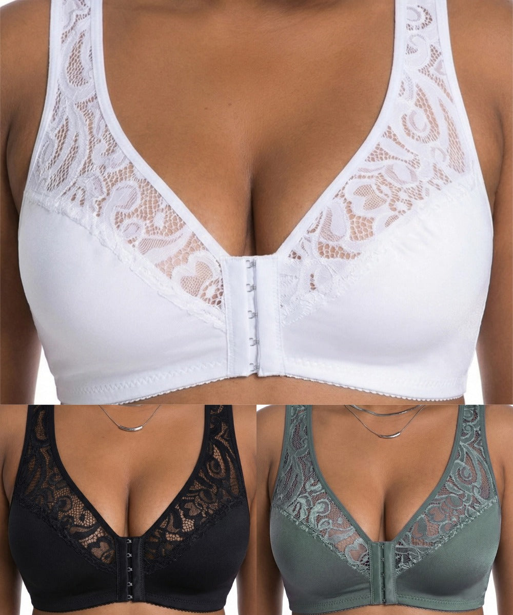 💕 Ultima zi - reducere 50%【Set 3 piese】【L-4XL】😍 Sutien cu armătură, push-up, respirabil, mărime plus, design fără cusături și închidere frontală, plata ramburs la livrare