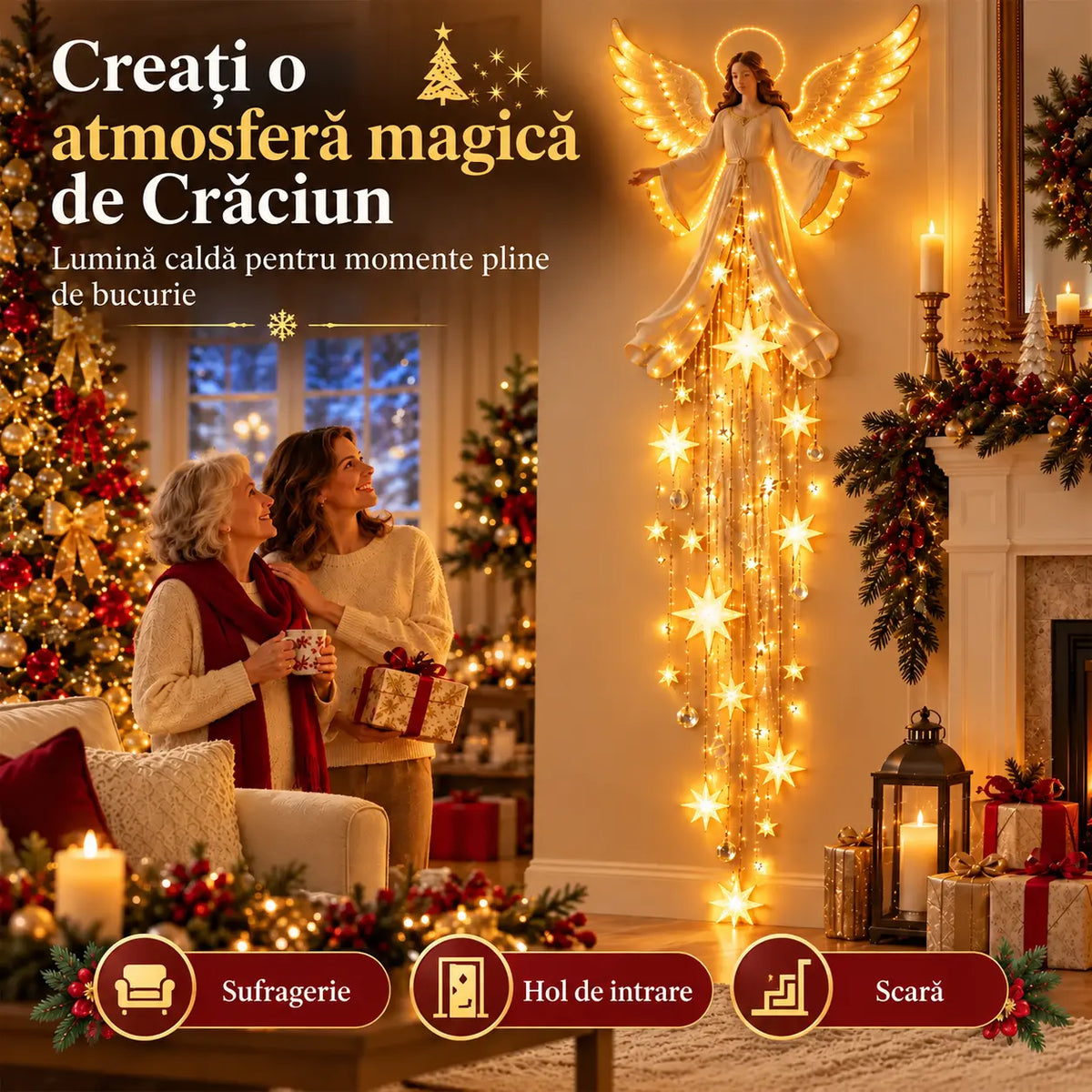 🎄💡 Aplică de perete „Binecuvântarea Îngerilor – Starfall” – decorațiune de Crăciun