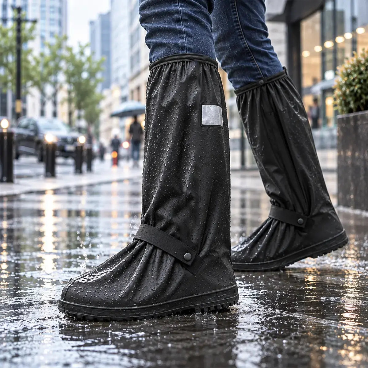 ☔【1 pereche】Protecție Supremă împotriva Ploii! Huse Înalte Impermeabile pentru Încălțăminte (Inălțime 40 cm)! Talpă Anti-Alunecare Grosă · PVC Rezistent · Disponibil pe Negru și Transparent!