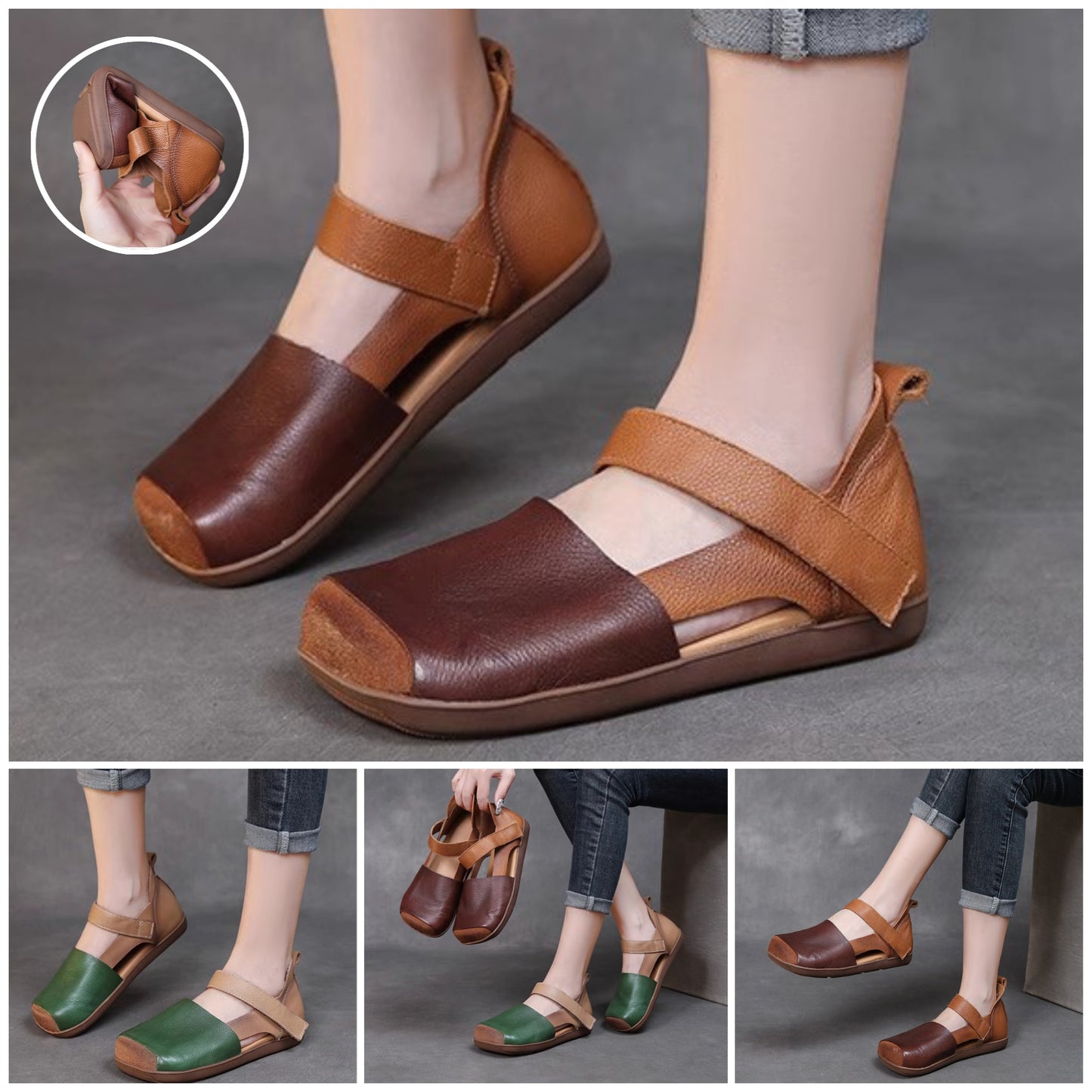 💃【35-40】😇Летни дамски сандали с капсова предна част, ажурен дизайн и противоплъзгаща се плоска подметка