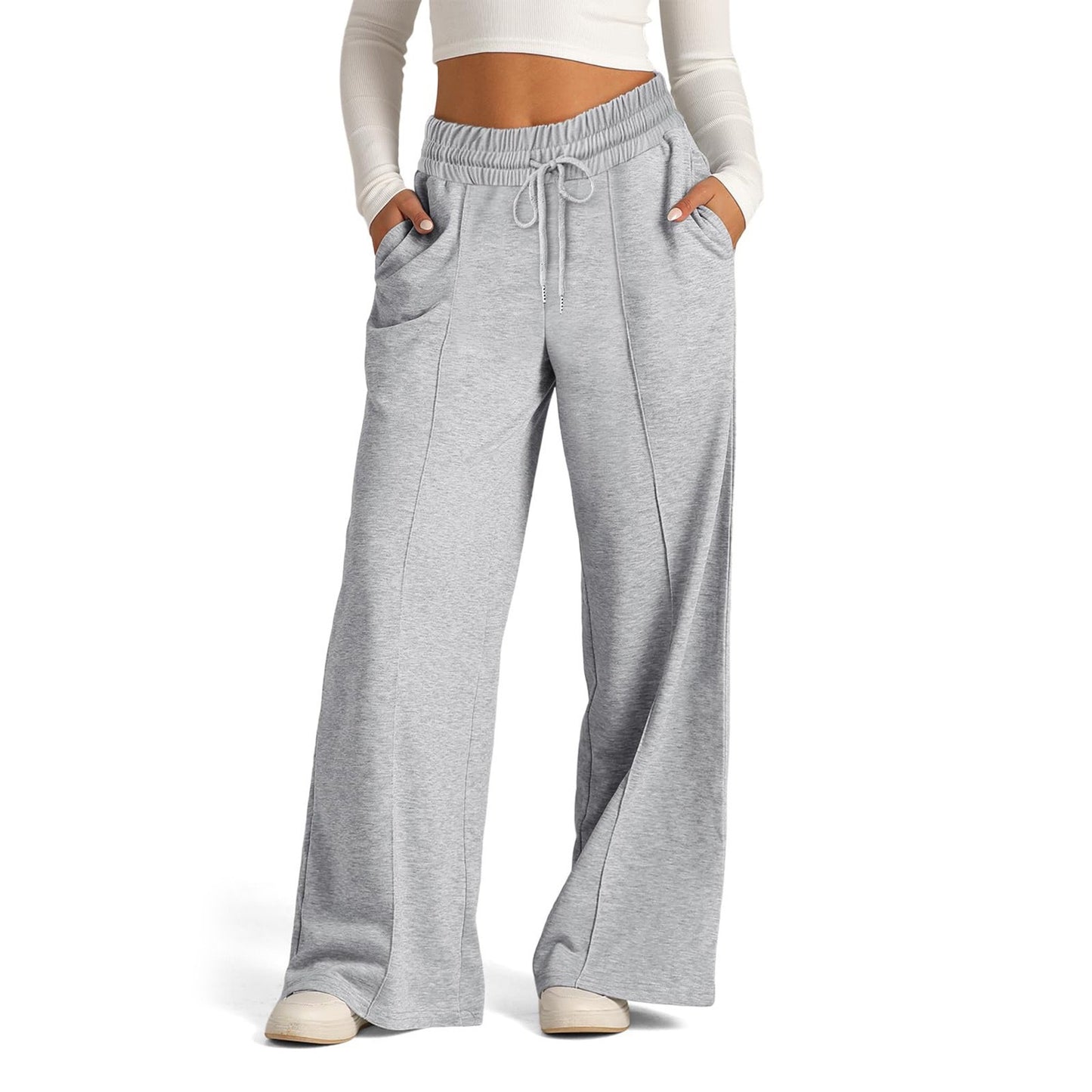 🎁Pantaloni de damă uni, cu talie subțire și croi larg🔥