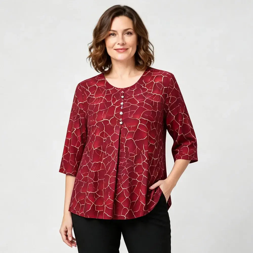 🛍️ Colecția Vară 2026 Plus Size Doamne: Bluză Elastică cu Imprimeu Texturat și Croială Lejeră în A 💐 Maschează Abdomenul & Design Elegant | 3 Culori, Mărimi Extinse XL-8XL (50-120 kg)