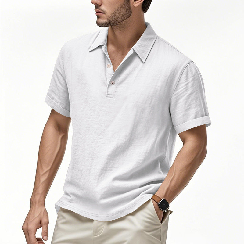 🌿👔 Tricou polo casual bărbătesc din in, lejer, cu guler și mâneci scurte