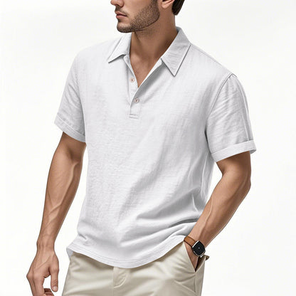 🌿👔 Tricou polo casual bărbătesc din in, lejer, cu guler și mâneci scurte