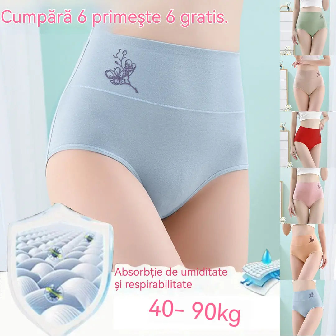 💖Ultima zi, 50% reducere! 【Cumpără 1, primești 5 gratuit】Chiloți din bumbac pur, talie înaltă, model ridicător pentru șolduri, mărimi mari [40–100 kg]