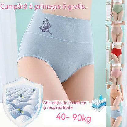 💖Ultima zi, 50% reducere! 【Cumpără 1, primești 5 gratuit】Chiloți din bumbac pur, talie înaltă, model ridicător pentru șolduri, mărimi mari [40–100 kg]