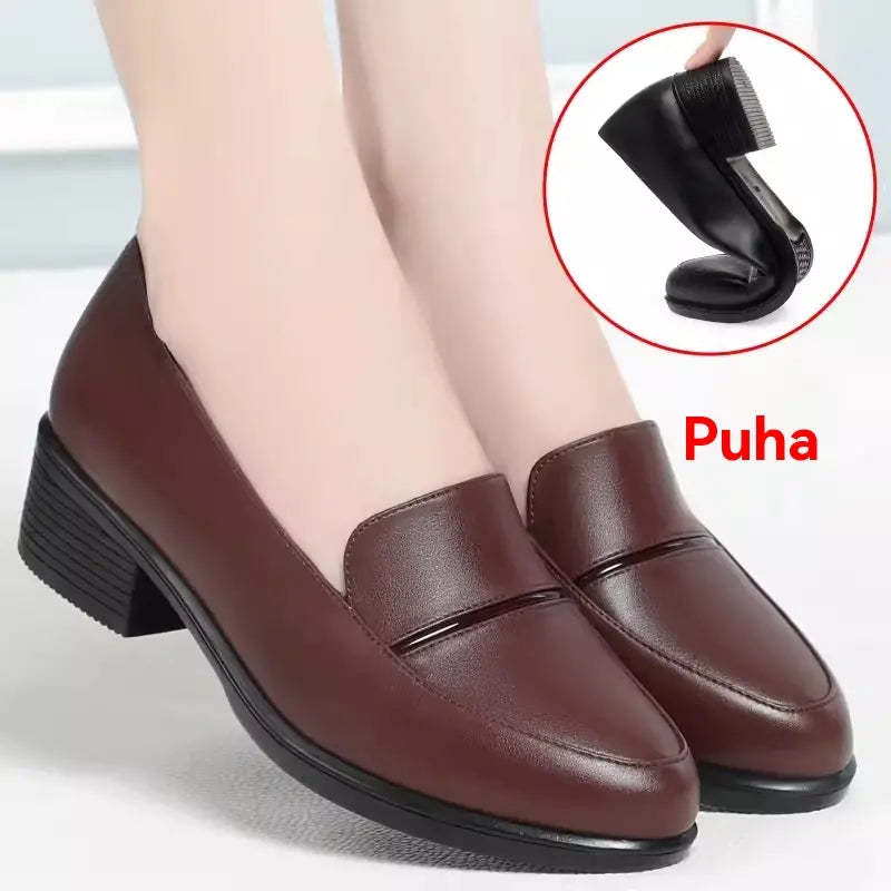 【35-40】2026 noi pantofi de piele cu toc mediu cu talpă moale confortabilă și versatilă
