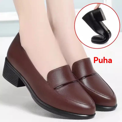 【35-40】2026 noi pantofi de piele cu toc mediu cu talpă moale confortabilă și versatilă