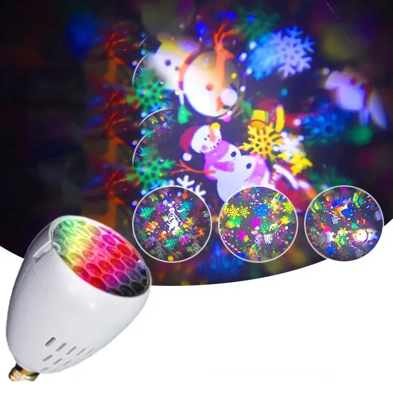 ✨ Bec LED cu proiecție pentru Crăciun (soclu E27) | 16 modele dinamice | Creează o atmosferă festivă în câteva secunde 🎄