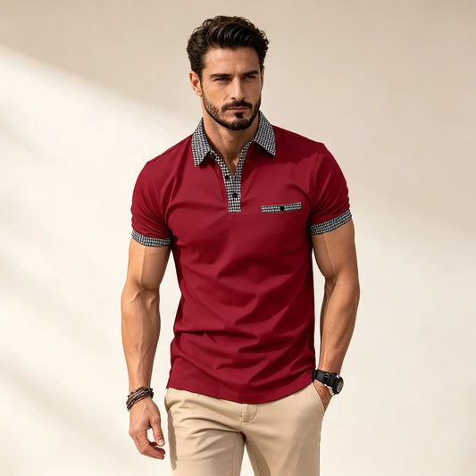 💥👔【S-5XL】Tricou polo pentru bărbați în stil color-block, cu închidere cu nasturi – confortabil și respirabil