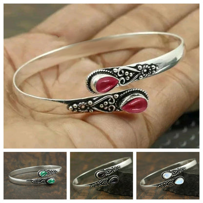 50%OFF--Pulsera vintage de plata S925 con ágata verde