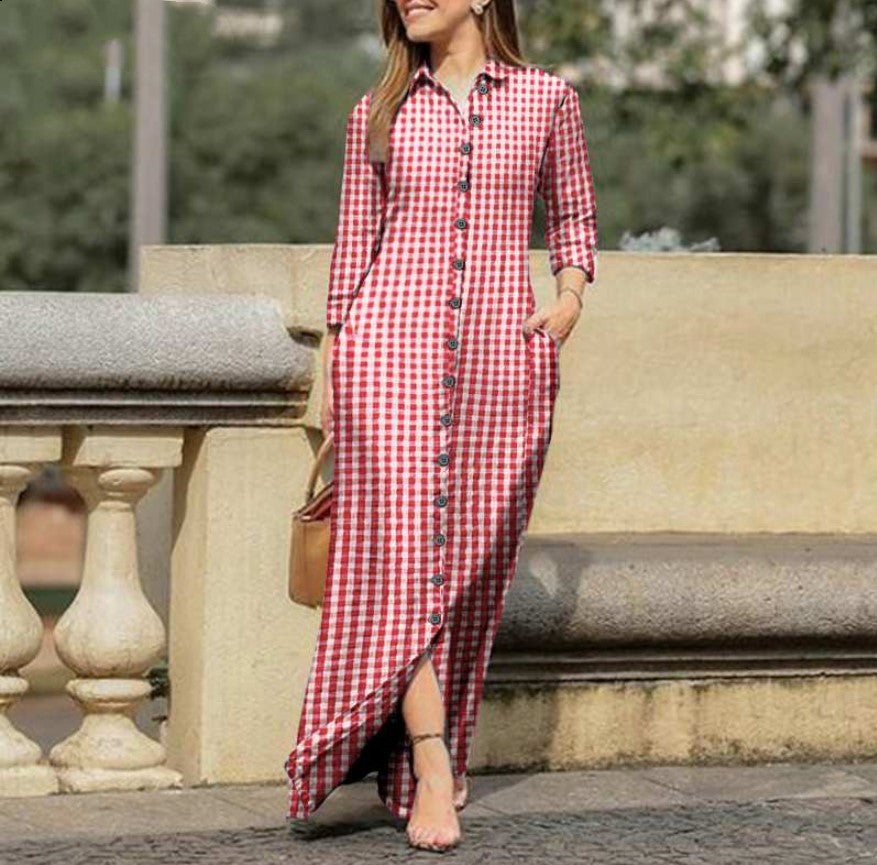 💃🔥Rochie cămașă pentru femei, cu nasturi, rochie casual cu mâneci lungi și guler, imprimeu floral.
