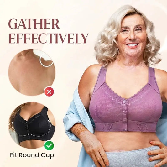 【Set 3 piese】💕🎁【45-155 kg】Sutien plus-size, respirabil, din bumbac moale, cu nasturi în față