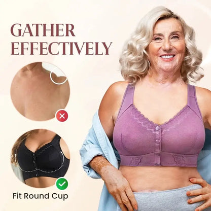 【Set 3 piese】💕🎁【45-155 kg】Sutien plus-size, respirabil, din bumbac moale, cu nasturi în față