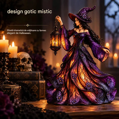 🧙‍♀️ Figurină gotică de vrăjitoare pentru Halloween, cu felinar LED 🧙‍♀️
