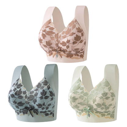 【3 buc】Sutien M-4XL de mărime mare cu dantelă, fără inel de oțel, spate frumos luxos, sutien sexy respirabil fără sudură【40~100kg】