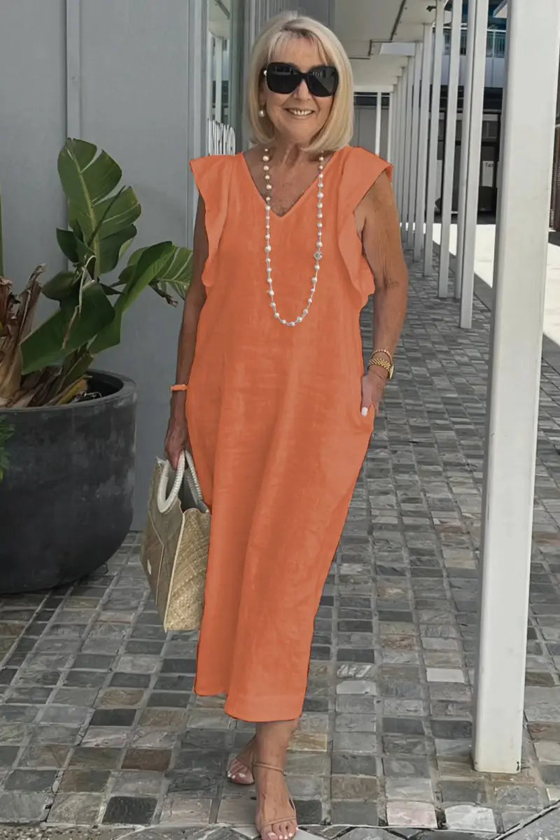 🌟👗Fustă nouă de vară pentru femei, cu mânecă zburătoare, din bumbac și in