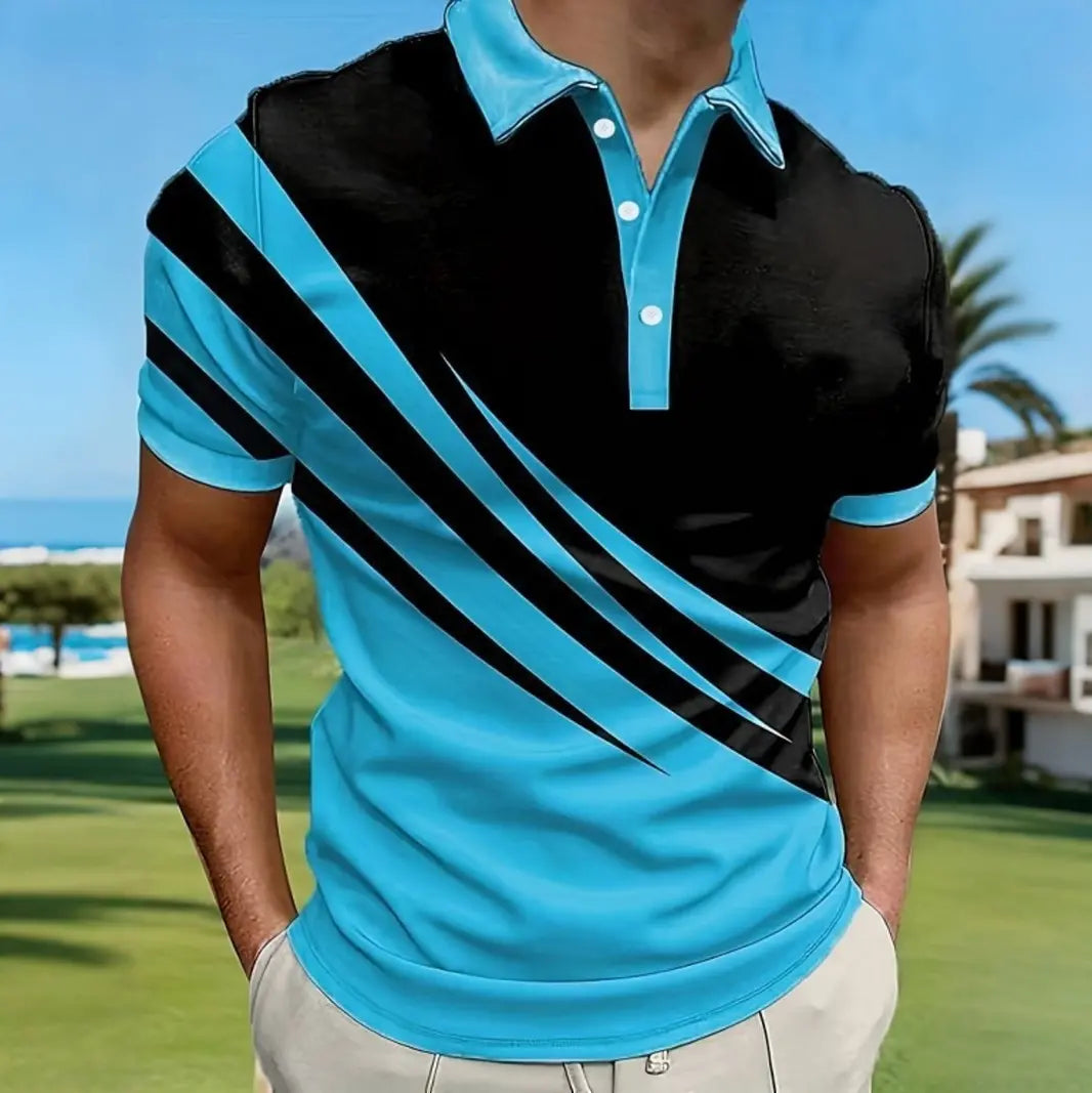 🔥【40-130kg】Tricou polo bărbătesc de vară cu dungi 3D