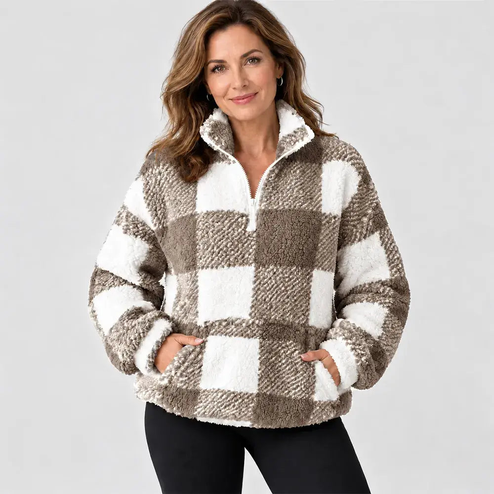 🌸【S-5XL】Un pulover din fleece în carouri, incredibil de moale, care îți ține de cald! 🧊🔥