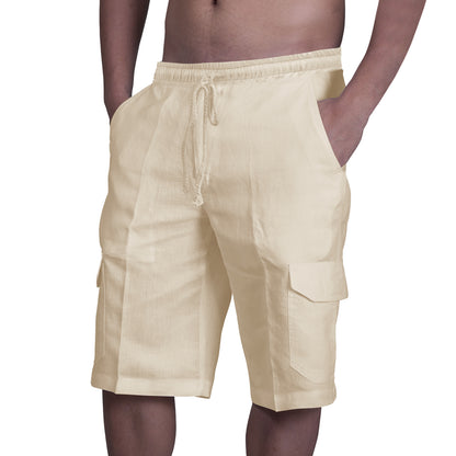🎁50% reducere🔥 Pantaloni cargo din in pentru bărbați, cu șnur reglabil și buzunare multiple