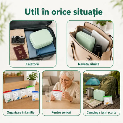 💊 Husă portabilă pentru depozitarea și organizarea medicamentelor——Ordine și siguranță pentru pastilele tale,  Ia-ți tratamentul cu tine oriunde!