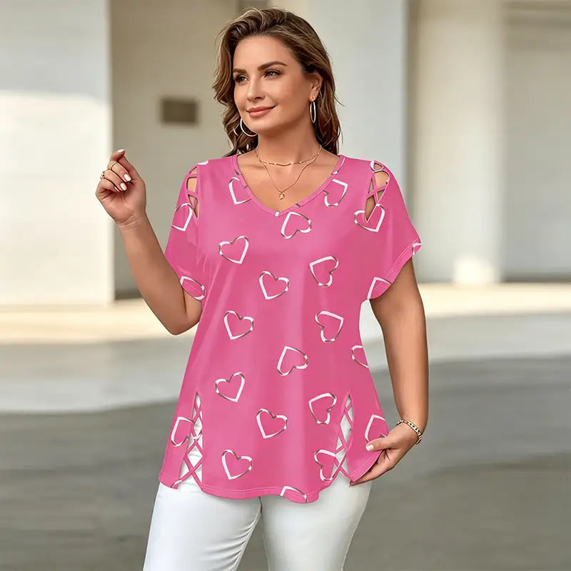 👚【S-5XL】tricou la modă cu decolteu în V și decupaj în formă de inimă