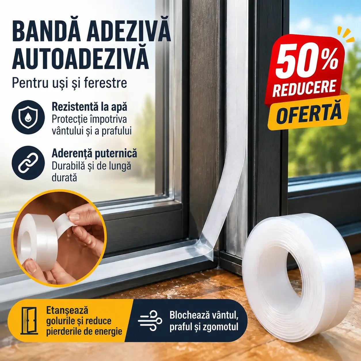 🚪【5M】Bandă de etanșare din PVC pentru uși – protecție împotriva prafului și curentului de aer