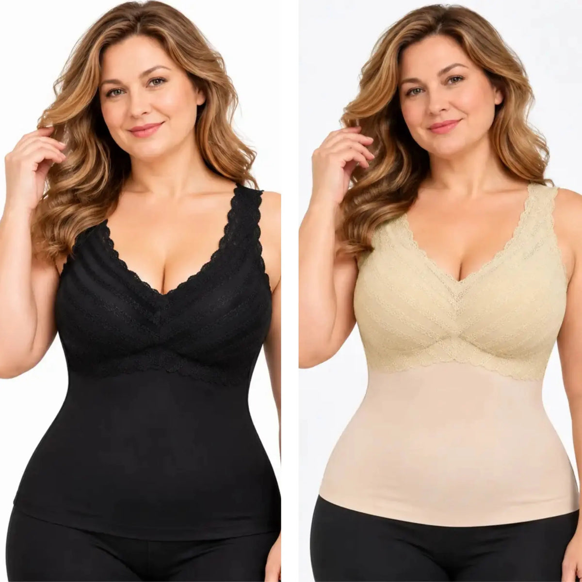 ✨【2 bucăți la doar 139 lei】Maiou modelator de damă cu bretele și sutien încorporat, disponibil și în mărimi mari, netezește zona abdomenului și este confortabil de purtat🥰