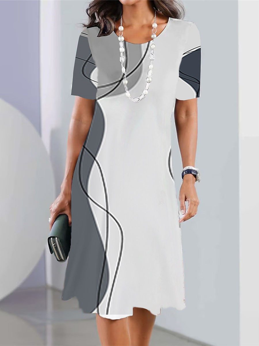 👗【40-120kg】Rochie nouă de damă cu guler rotund și imprimeu✅️Ramburs la livrare