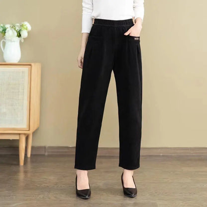 🔥 Pantaloni casual din catifea raiată de bumbac pur pentru femei