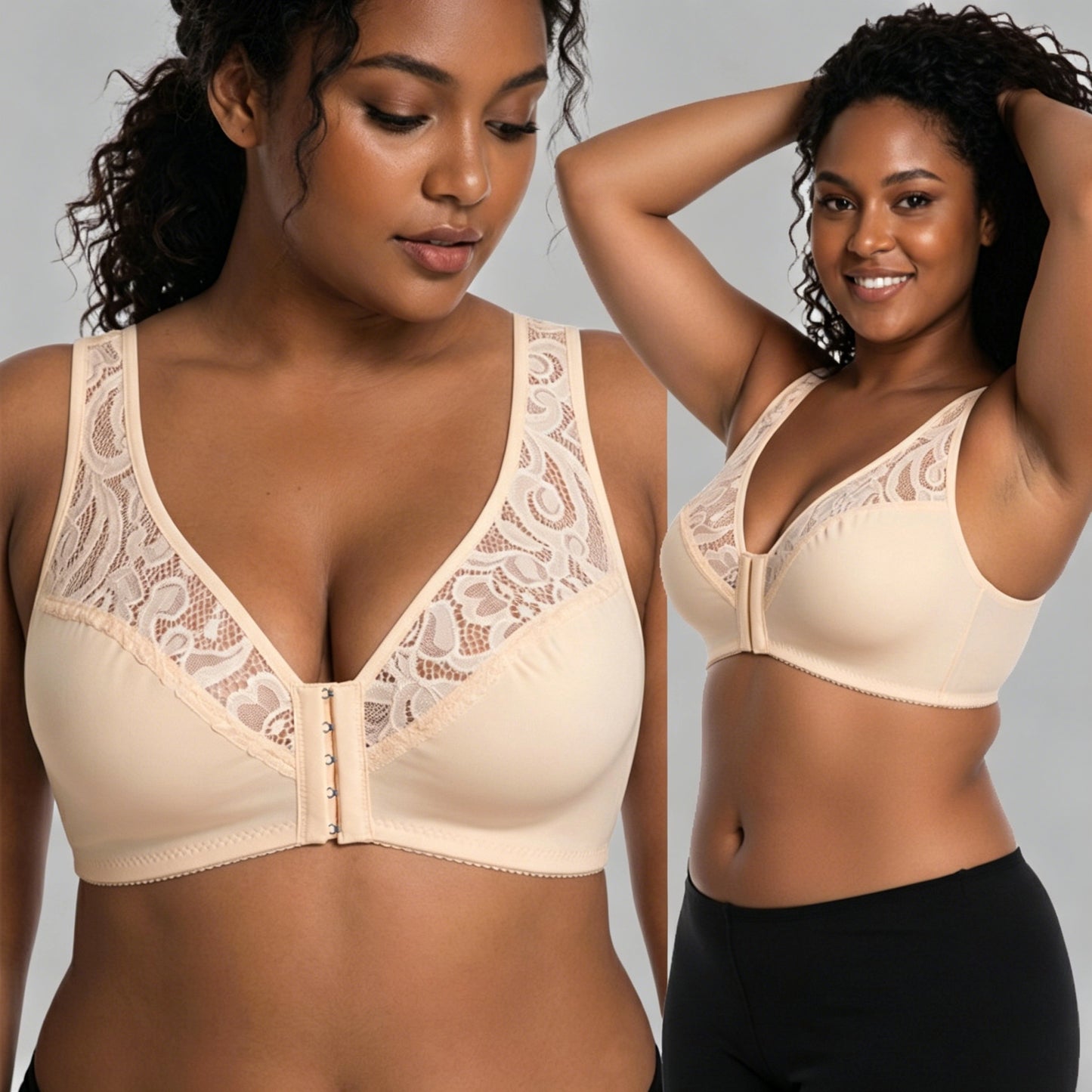 💕 Ultima zi - reducere 50%【Set 3 piese】【L-4XL】😍 Sutien cu armătură, push-up, respirabil, mărime plus, design fără cusături și închidere frontală, plata ramburs la livrare