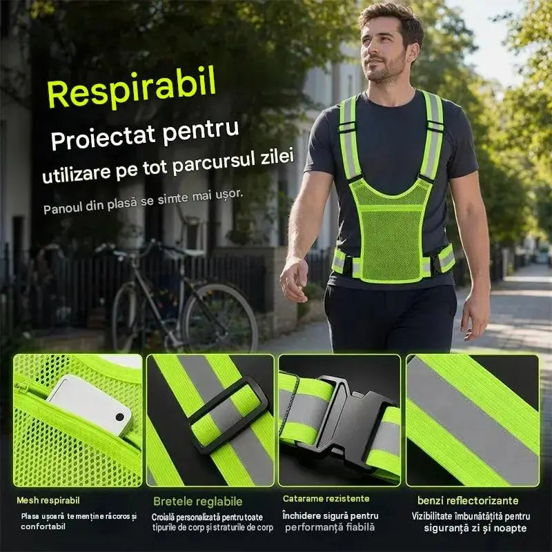 【🔥2 bucăți】Vestă reflectorizantă de înaltă vizibilitate, reglabilă, cu buzunare, echipament sigur pentru alergare