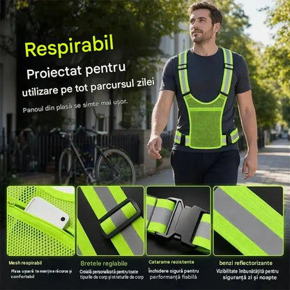 【🔥2 bucăți】Vestă reflectorizantă de înaltă vizibilitate, reglabilă, cu buzunare, echipament sigur pentru alergare
