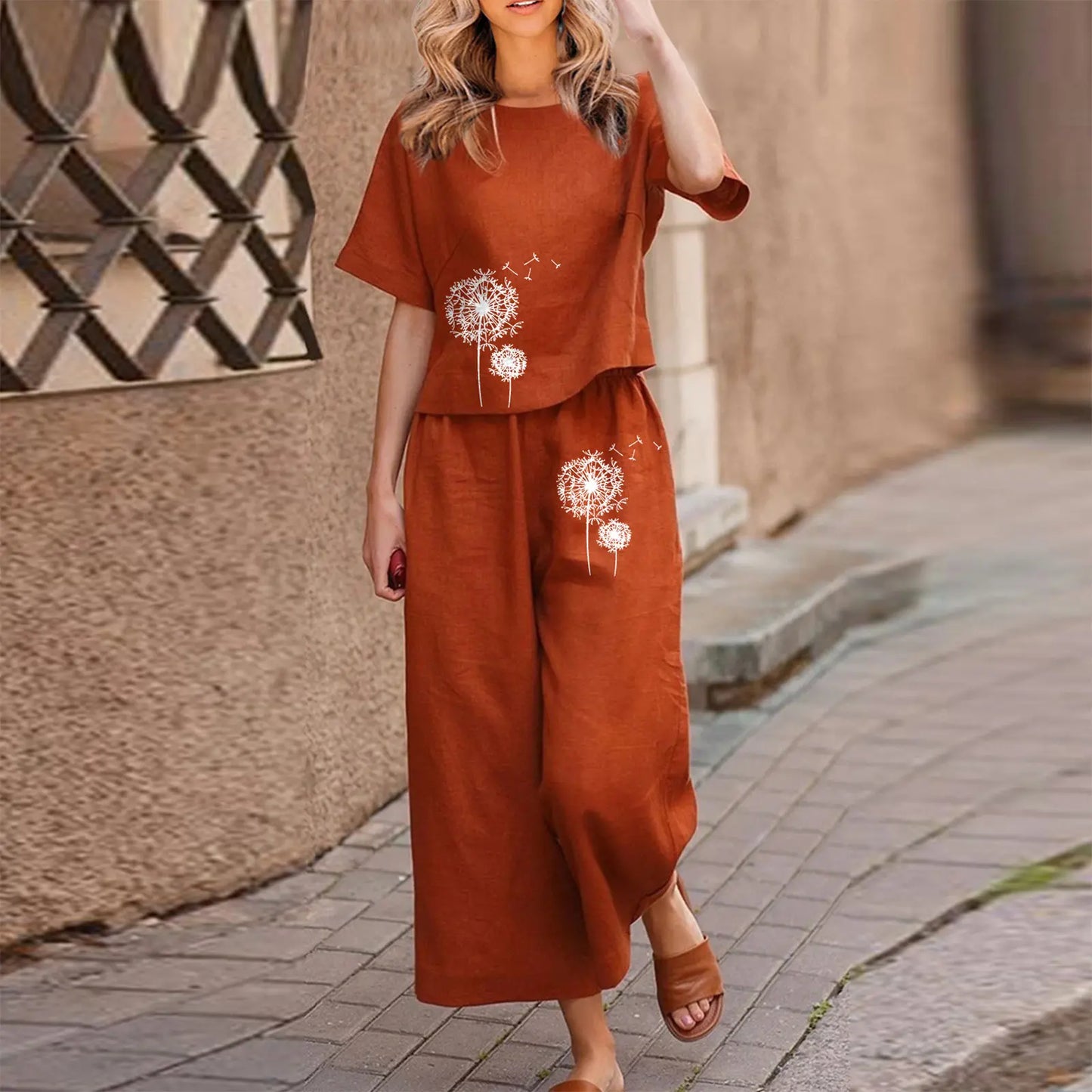 ✨【Top + Pantaloni】Set cu croială lejeră și imprimeu, prietenos cu pielea.（S-4XL）