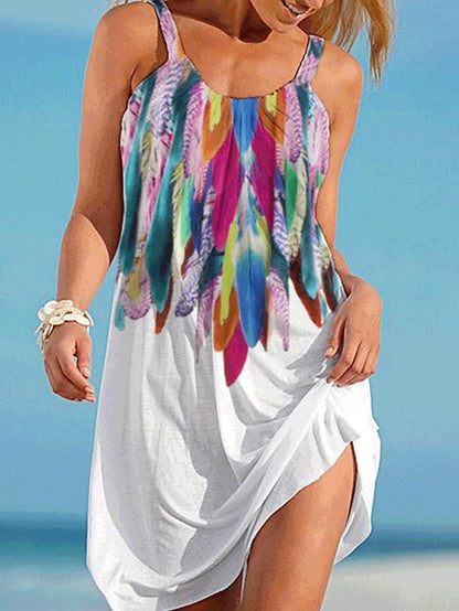 🎁【S-8XL】Rochie de plajă cu imprimeu de vară pentru femei, perfectă pentru călătorii și vacanțe.