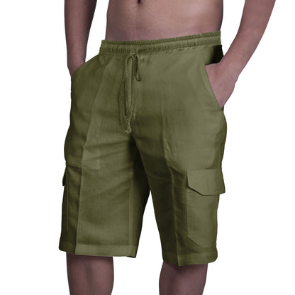 🎁50% reducere🔥 Pantaloni cargo din in pentru bărbați, cu șnur reglabil și buzunare multiple