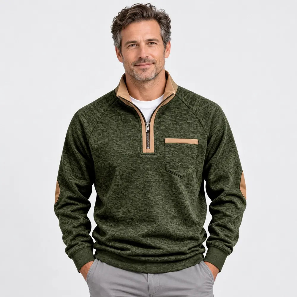 ✨🧥 Hanorac izolat pentru bărbați, cu fermoar pe jumătate și detalii în contrast – stil retro, croială confortabilă și material călduros.