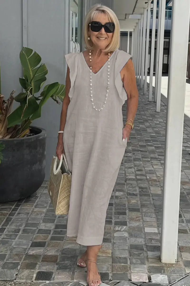 🌟👗Fustă nouă de vară pentru femei, cu mânecă zburătoare, din bumbac și in