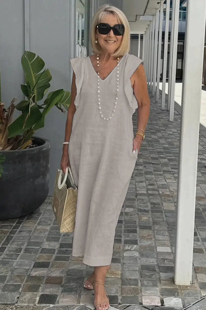 🌟👗Fustă nouă de vară pentru femei, cu mânecă zburătoare, din bumbac și in