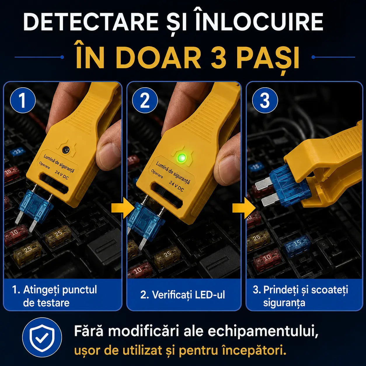 ⚡ Tester de siguranțe auto 2 în 1 cu clește (compatibil 12V/24V / indicator LED verde / distanță reglabilă / clește pentru extragerea siguranțelor / pentru mașini, camioane și bărci)! 🚗✨