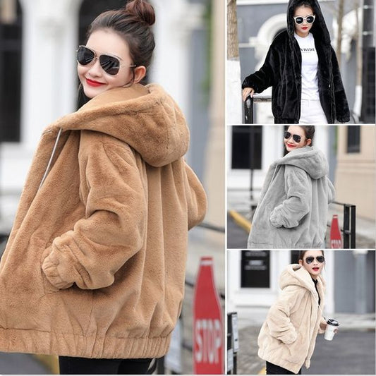 🎁【Промоция с половина цена заново изделие】【M-4XL размера】Плюшов кабат с капюца за жена,ново зимно модело, с дебела пухова подплата дебело и абавно