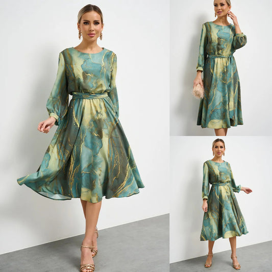 🌿👗【Zână de primăvară】 rochie verde elegantă cu mânecă lungă și fustă🌸💃 3904786