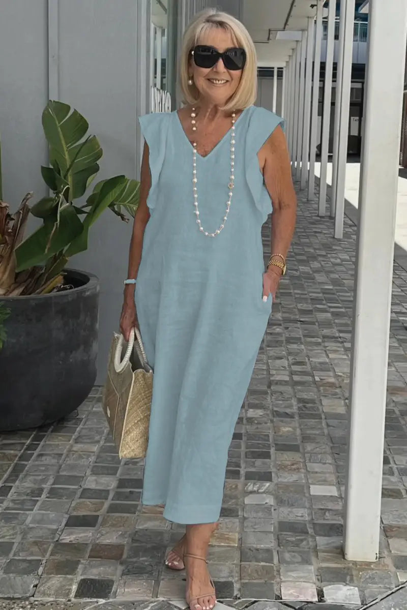 🌟👗Fustă nouă de vară pentru femei, cu mânecă zburătoare, din bumbac și in