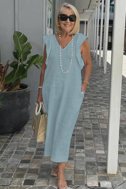 🌟👗Fustă nouă de vară pentru femei, cu mânecă zburătoare, din bumbac și in