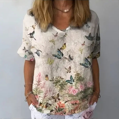 💐【S-6XL】Treu cu mânecă scurtă din bumbac cu imprimeu floral